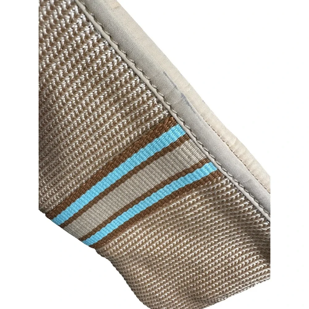 The Sak Crochet Wristlet Tan Striped Zip Pouch Bag Turquoise‎ Brown PO 6305-CX